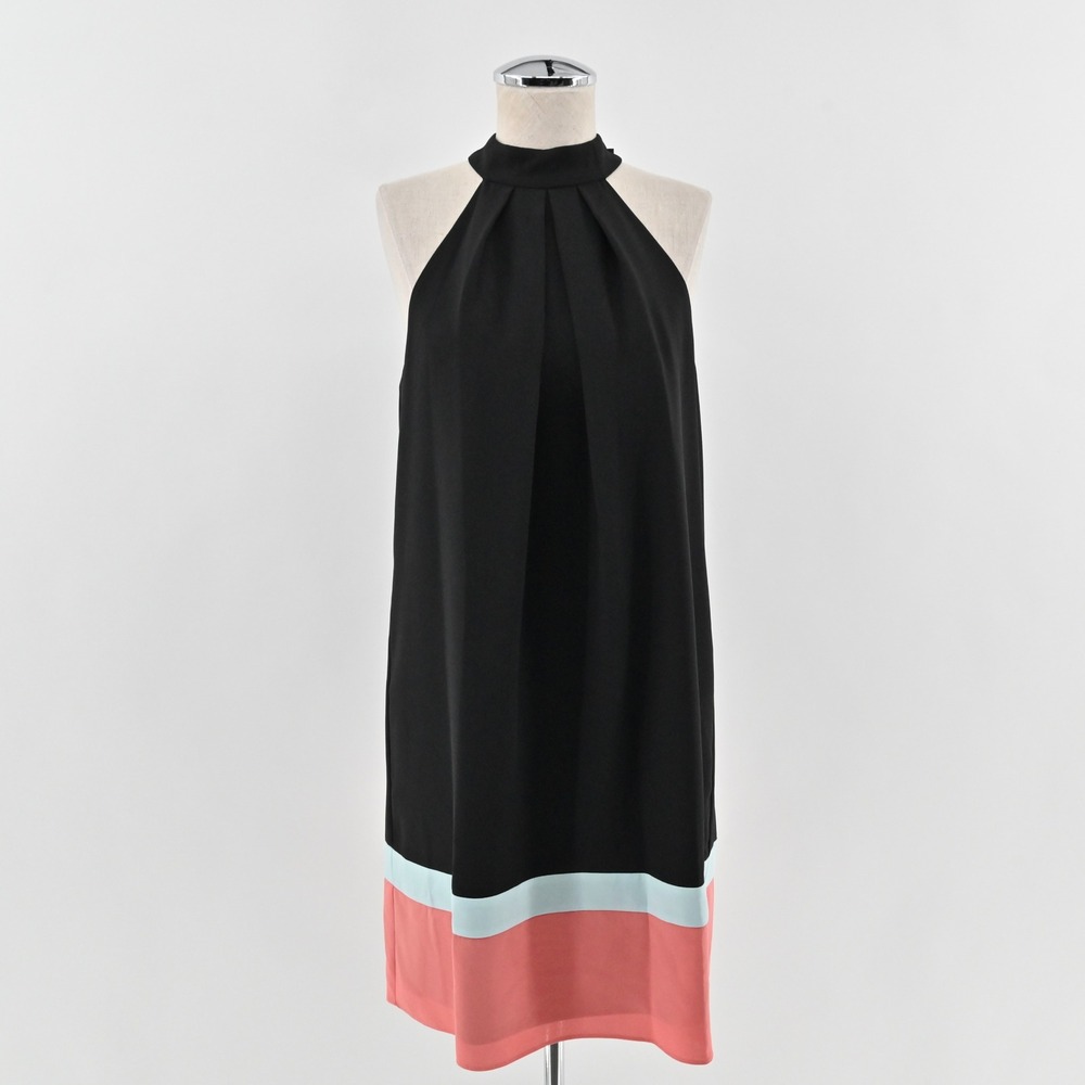 BCBGMaxazria Black Color Block Halter Midi Dress Size M Cocktail Date Night‎